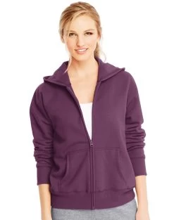 Hanes Women`s ComfortSoft EcoSmart Full-Zip Hoodie Sweatshirt -Outfit Fashion Shop HBI HO4637 PlumPortHeather