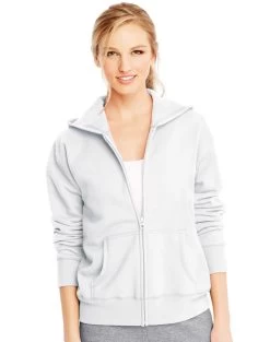 Hanes Women`s ComfortSoft EcoSmart Full-Zip Hoodie Sweatshirt -Outfit Fashion Shop HBI HO4637 White