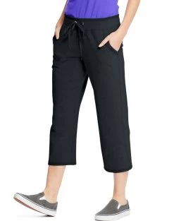 Hanes Women`s French Terry Pocket Capri -Outfit Fashion Shop HBI HO4679 Black