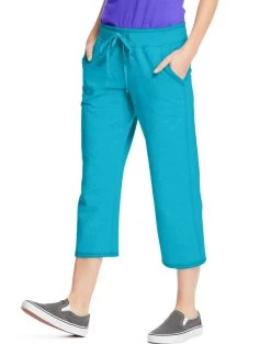 Hanes Women`s French Terry Pocket Capri -Outfit Fashion Shop HBI HO4679 IntenseAqua