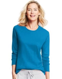 Hanes Women`s Long-Sleeve Crewneck T-Shirt -Outfit Fashion Shop HBI HO9133 DeepDive