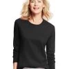 Hanes Women`s Long-Sleeve Crewneck T-Shirt -Outfit Fashion Shop HBI HO9133 Ebony