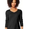 Hanes Women`s Long-Sleeve V-Neck T-Shirt