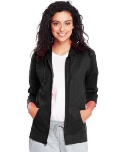 Hanes Women`s Slub Jersey Hoodie -Outfit Fashion Shop HBI HO9249 Black
