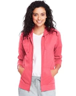 Hanes Women`s Slub Jersey Hoodie -Outfit Fashion Shop HBI HO9249 BrinyPink