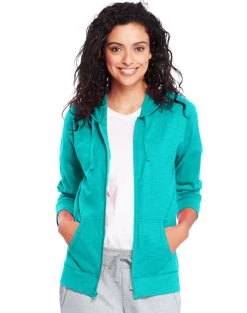 Hanes Women`s Slub Jersey Hoodie -Outfit Fashion Shop HBI HO9249 EcoTeal