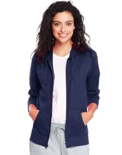 Hanes Women`s Slub Jersey Hoodie -Outfit Fashion Shop HBI HO9249 Navy