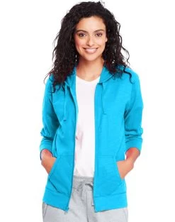 Hanes Women`s Slub Jersey Hoodie -Outfit Fashion Shop HBI HO9249 ProcessBlue