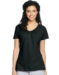 Hanes Women`s Slub Jersey Shirred V-Neck -Outfit Fashion Shop HBI HO9253 Black 1e2dd2f8 6ca8 4d20 94a0 98532190873b