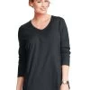 Just My Size Women`s Long-Sleeve V-Neck Tee -Outfit Fashion Shop HBI HOJ043 Ebony