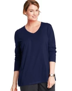 Just My Size Women`s Long-Sleeve V-Neck Tee 20 Just My Size Women`s Long-Sleeve V-Neck Tee -Outfit Fashion Shop HBI HOJ043 Navy