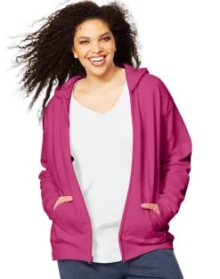 Just My Size Women`s ComfortSoft EcoSmart Fleece Full-Zip Hoodie 26 Just My Size Women`s ComfortSoft EcoSmart Fleece Full-Zip Hoodie -Outfit Fashion Shop HBI HOJ105 JazzberryPink