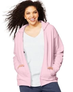 Just My Size Women`s ComfortSoft EcoSmart Fleece Full-Zip Hoodie 28 Just My Size Women`s ComfortSoft EcoSmart Fleece Full-Zip Hoodie -Outfit Fashion Shop HBI HOJ105 PalePink