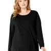 Just My Size Women`s Long-Sleeve Scoop-Neck Tee 2 Just My Size Women`s Long-Sleeve Scoop-Neck Tee -Outfit Fashion Shop HBI HOJ288 Ebony