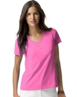 Hanes Womens Lightweight Nano-T Short Sleeve V-neck Tee 2-Pack -Outfit Fashion Shop HBI HS04 WowPink