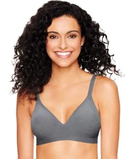 Hanes Ultimate Perfect Coverage ComfortFlex Fit® Women's Wirefree Bra -Outfit Fashion Shop HBI HU08 CharcoalFloralJacquard
