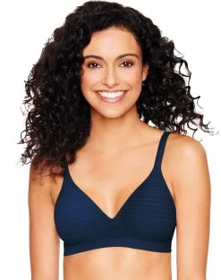 Hanes Ultimate Perfect Coverage ComfortFlex Fit® Women's Wirefree Bra -Outfit Fashion Shop HBI HU08 DarkCobaltNightShadowStripe
