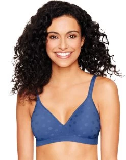 Hanes Ultimate Perfect Coverage ComfortFlex Fit® Women's Wirefree Bra -Outfit Fashion Shop HBI HU08 DeepCeruleanBlueDot
