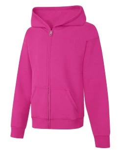 Hanes Girls` ComfortSoft EcoSmart Full-Zip Hoodie Sweatshirt -Outfit Fashion Shop HBI KK270 Amaranth