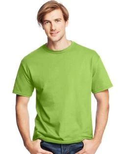 Hanes Mens ComfortSoft 4-Pack Crewneck T-Shirts -Outfit Fashion Shop HBI O5280 Lime