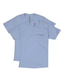 Hanes Mens Short Sleeve Pocket Tee Value 2-Pack -Outfit Fashion Shop HBI O55902 LightBlue