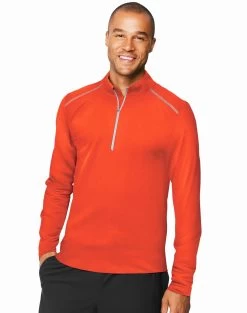 Hanes Mens Sport X-Temp Performance Quarter-Zip Sweatshirt -Outfit Fashion Shop HBI O5A09 SunsetOrange