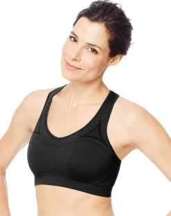 Hanes Womens Sport Seamless Racerback Sports Bra -Outfit Fashion Shop HBI O9003 Ebony