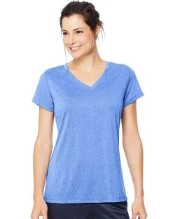 Hanes Womens Sport Heathered Performance V-Neck Tee -Outfit Fashion Shop HBI O9032 AwesomeBlueHeather
