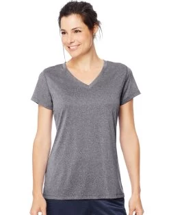 Hanes Womens Sport Heathered Performance V-Neck Tee -Outfit Fashion Shop HBI O9032 GraniteHeather