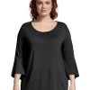 Just My Size Womens Bell Sleeve Pintuck Tunic -Outfit Fashion Shop HBI OJ938 Black