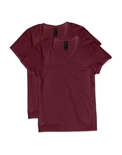 Hanes Womens Lightweight Nano-T Short Sleeve V-neck Tee 2-Pack -Outfit Fashion Shop HBI OS04V2 Maroon