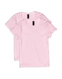 Hanes Womens Lightweight Nano-T Short Sleeve V-neck Tee 2-Pack -Outfit Fashion Shop HBI OS04V2 PalePink
