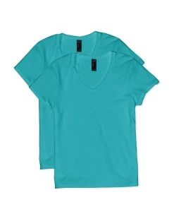 Hanes Womens Lightweight Nano-T Short Sleeve V-neck Tee 2-Pack -Outfit Fashion Shop HBI OS04V2 Teal
