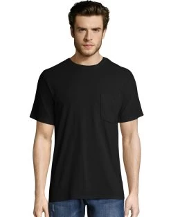 Hanes Mens X-Temp FreshIQ Workwear Pocket Tee Value 2-Pack -Outfit Fashion Shop HBI OW1102 Black
