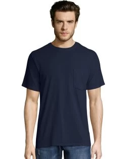 Hanes Mens X-Temp FreshIQ Workwear Pocket Tee Value 2-Pack -Outfit Fashion Shop HBI OW1102 Navy