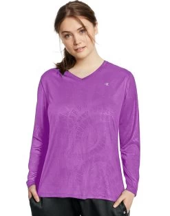 Champion Women`s Vapor Plus Long-Sleeve Tee 14 Champion Women`s Vapor Plus Long-Sleeve Tee -Outfit Fashion Shop HBI QW1036 AmethystGlazeSpiralEmboss