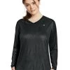Champion Women`s Vapor Plus Long-Sleeve Tee -Outfit Fashion Shop HBI QW1036 BlackSpiralEmboss