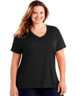 Just My Size Womens Cool DRI Short-Sleeve V-Neck Tee -Outfit Fashion Shop HBI WOJ253 Black