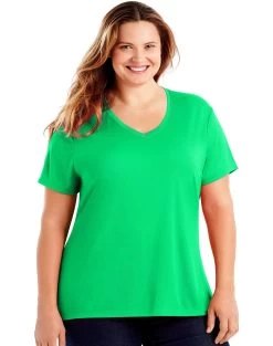 Just My Size Womens Cool DRI Short-Sleeve V-Neck Tee -Outfit Fashion Shop HBI WOJ253 FairytaleGreen