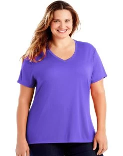 Just My Size Womens Cool DRI Short-Sleeve V-Neck Tee -Outfit Fashion Shop HBI WOJ253 PetalPurple