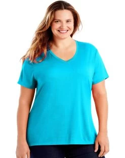 Just My Size Womens Cool DRI Short-Sleeve V-Neck Tee -Outfit Fashion Shop HBI WOJ253 ProcessBlue