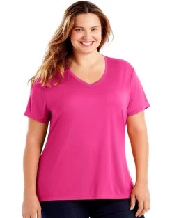 Just My Size Womens Cool DRI Short-Sleeve V-Neck Tee -Outfit Fashion Shop HBI WOJ253 VividFuchsia