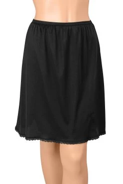 Gemsli Classica, Nylon Half Slip With Tiny Lace, Cling Free -Outfit Fashion Shop HK300 BLK