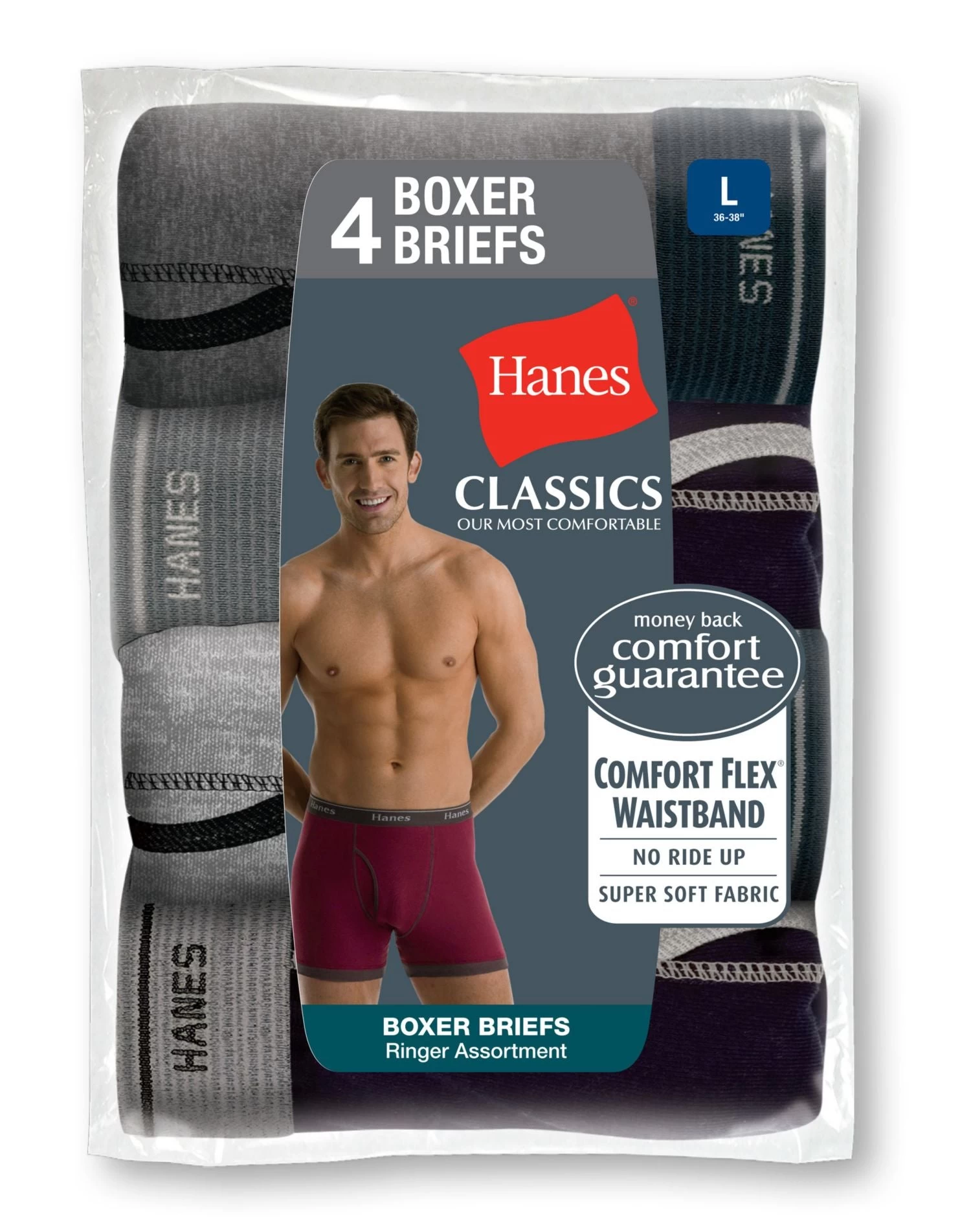 Hanes Classics Fashion Ringer Boxer Briefs 4 Pack 4 Hanes Classics Fashion Ringer Boxer Briefs 4 Pack - Image 2