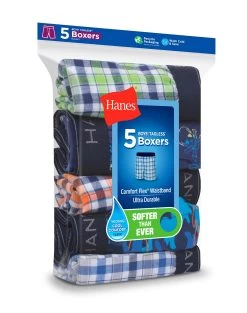 Hanes Boys Comfort Flex® Woven Boxer 5-Pack -Outfit Fashion Shop HNS B841A5 Assorted Front 637812193934549501