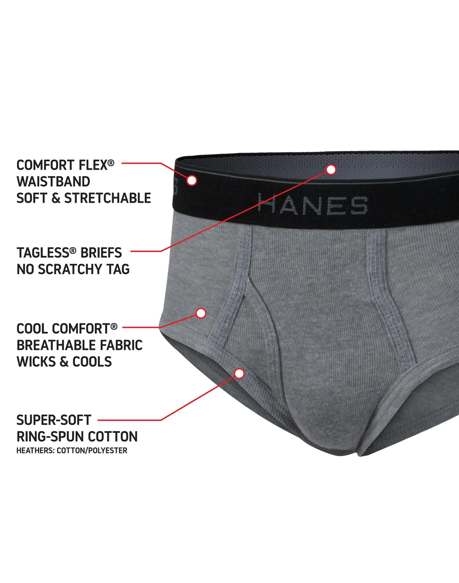 Hanes Ultimate® Boys' Dyed Briefs With ComfortSoft® Waistband 5-Pack 4 Hanes Ultimate® Boys' Dyed Briefs With ComfortSoft® Waistband 5-Pack - Image 2