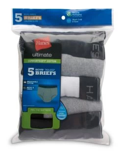 Hanes Ultimate® Boys' Dyed Briefs With ComfortSoft® Waistband 5-Pack 10 Hanes Ultimate® Boys' Dyed Briefs With ComfortSoft® Waistband 5-Pack -Outfit Fashion Shop HNS BU39B5 Assorted Front 637812202969583784
