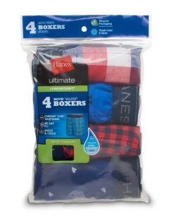 Hanes Ultimate® Boys' Woven Boxer Brief With ComfortSoft® Waistband 4-Pack -Outfit Fashion Shop HNS BU835P PrintsPlaids Front 637812213942852101