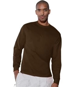 Hanes TAGLESS 6.1 Oz. Comfortsoft Long Sleeve T-Shirt -Outfit Fashion Shop HNS H5586 DarkChocolate