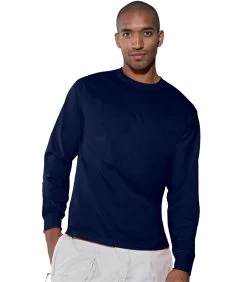 Hanes TAGLESS 6.1 Oz. Comfortsoft Long Sleeve T-Shirt -Outfit Fashion Shop HNS H5586 DeepNavy